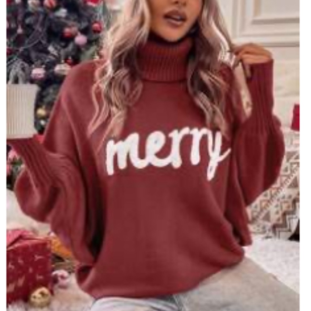NWOT Turtleneck Batwing Sleeve “Merry” Rust Colored Sweater